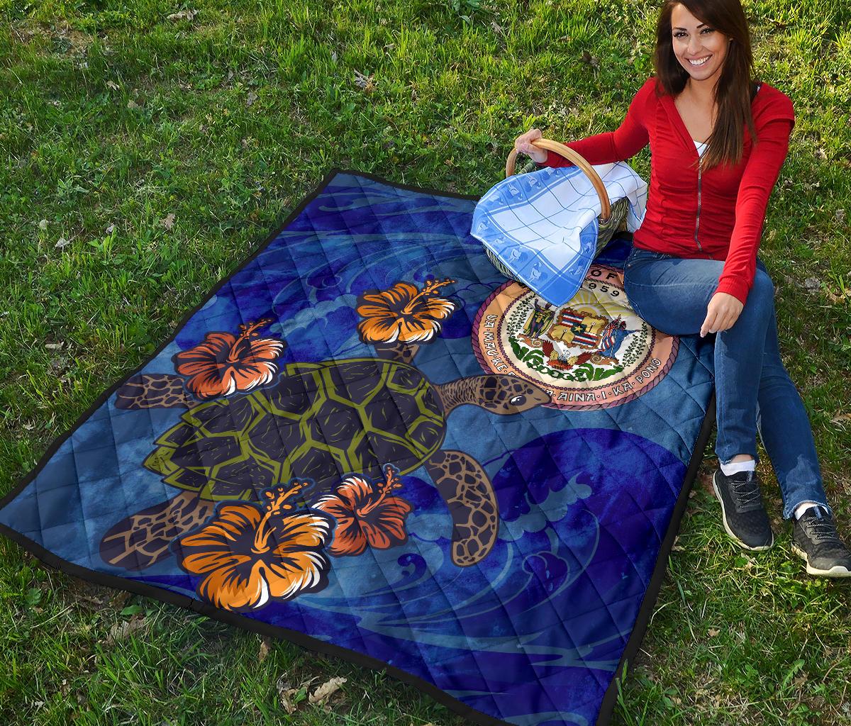 Hawaii Seal Hibiscus Ocean Pin Light Turtle Sea Premium Quilt - Polynesian Pride