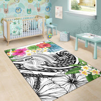 Tahiti Polynesian Area Rug - Summer Plumeria (White) - Polynesian Pride