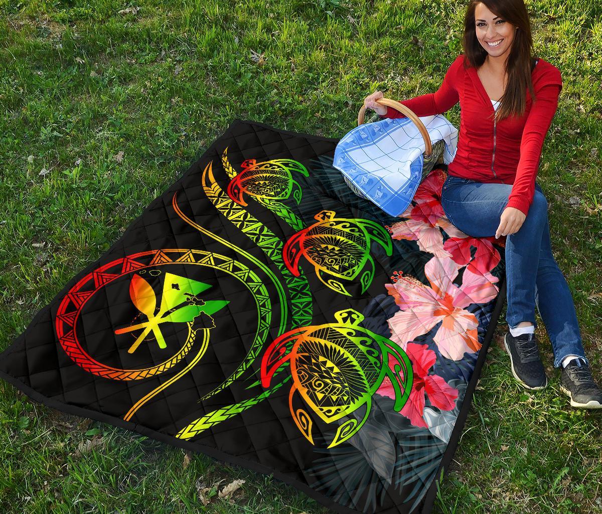 Hawaii Turtle Polynesian Tropical Premium Quilt - Cora Style Reggae - Polynesian Pride