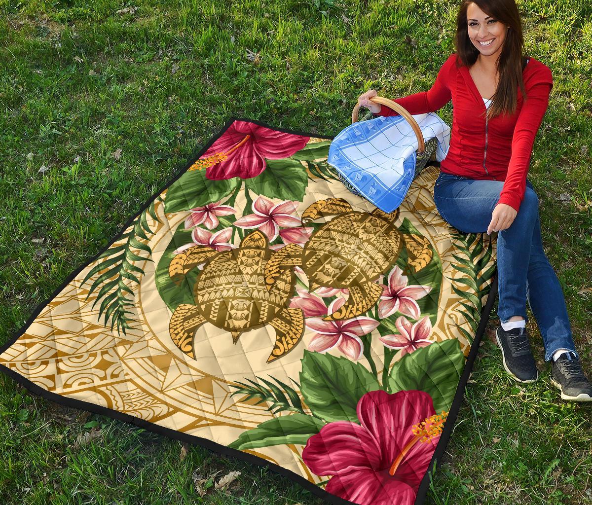 Hawaii Premium Quilt - Turtle Strong Pattern Hibiscus Plumeria AH - Polynesian Pride