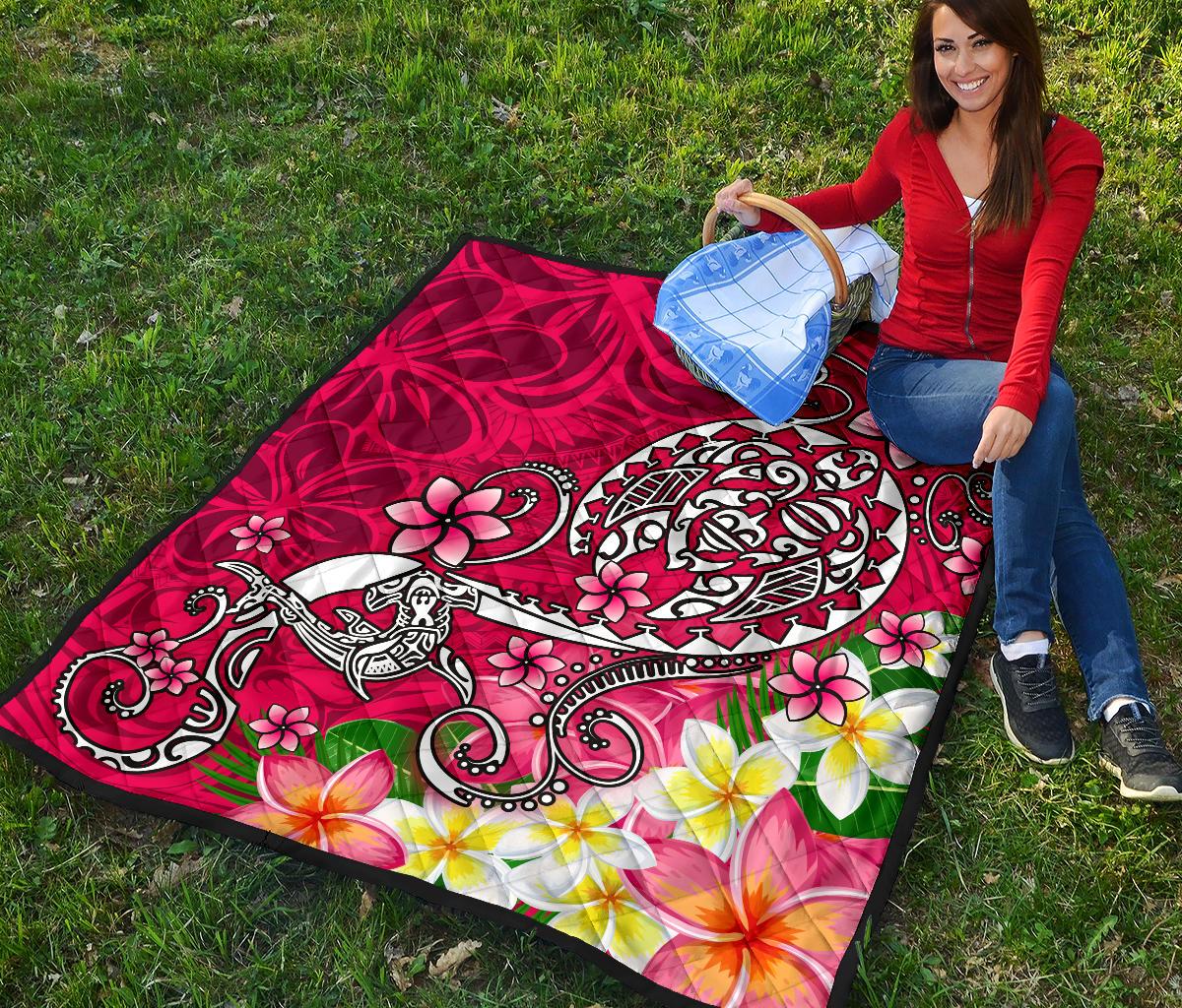 Polynesian Premium Quilt - Turtle Plumeria Pink Color - Polynesian Pride