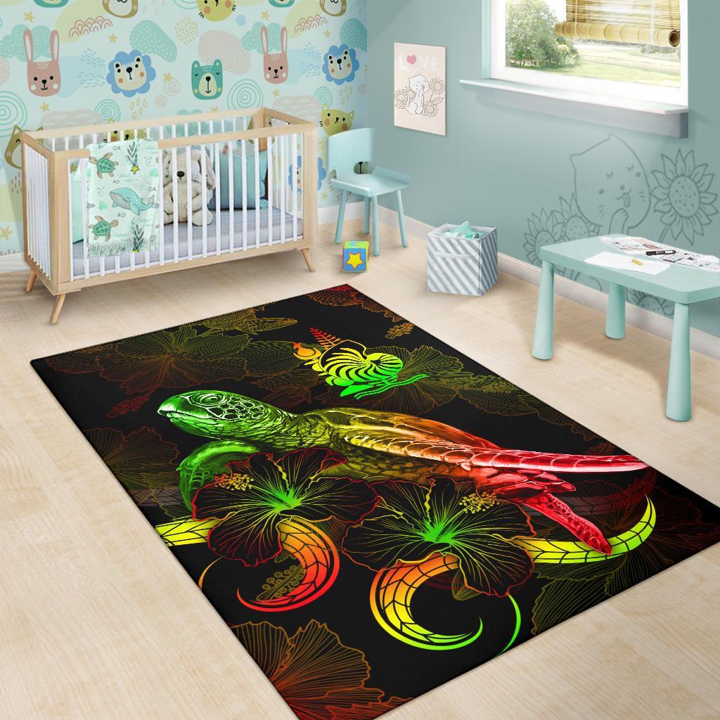 New Caledonia Polynesian Area Rugs - Turtle With Blooming Hibiscus Reggae - Polynesian Pride