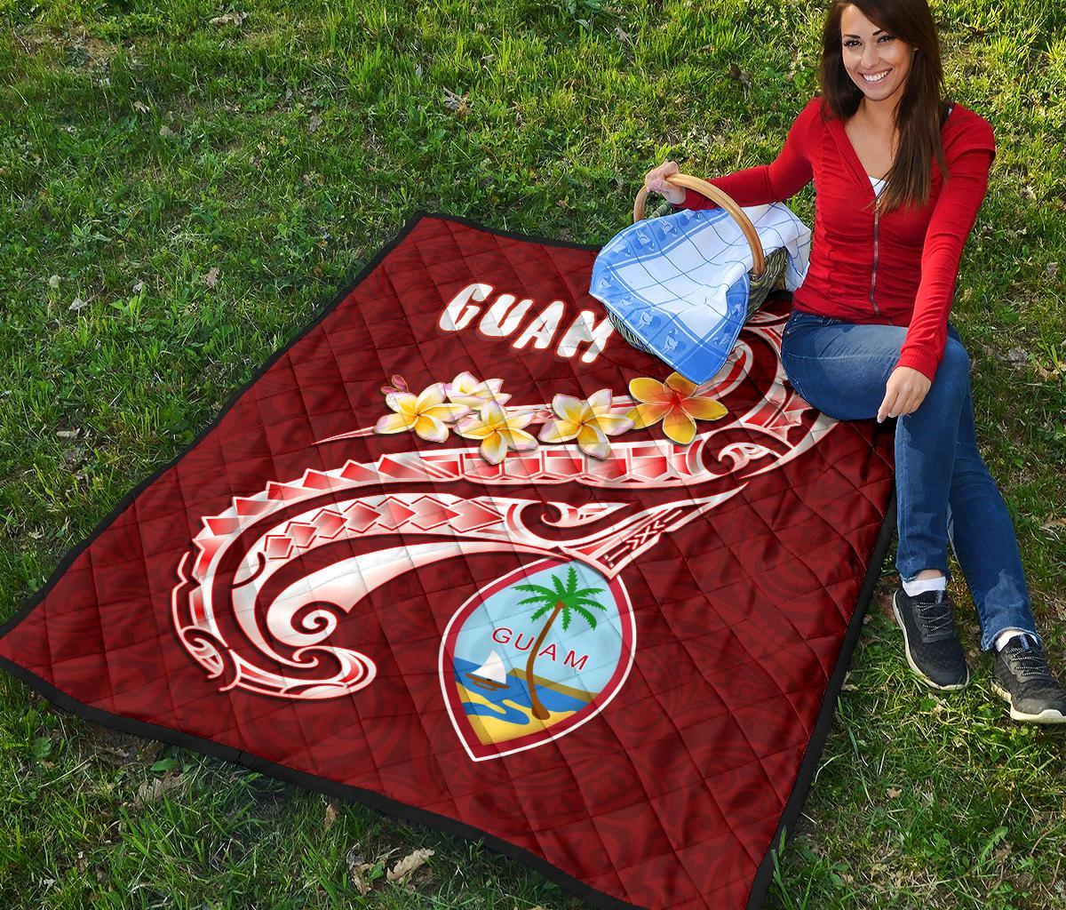 Guam Premium Quilt - Guam Seal Polynesian Patterns Plumeria (Red) - Polynesian Pride