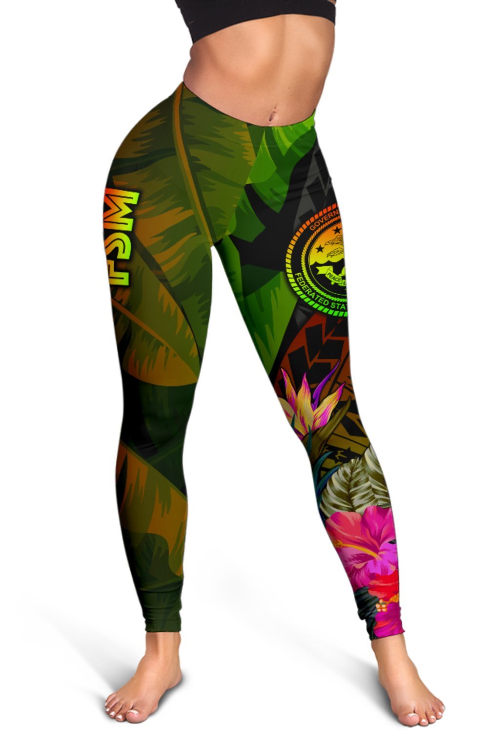 Federated States of Micronesia Polynesian Leggings - Hibiscus and Banana Leaves - Polynesian Pride