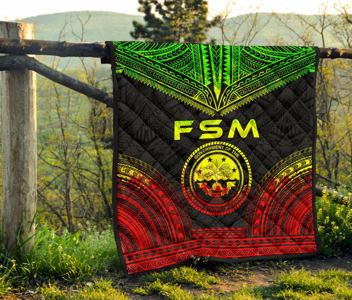 Federated States Of Micronesia Premium Quilt - FSM Seal Polynesian Chief Reggae Version - Polynesian Pride