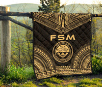 Federated States Of Micronesia Premium Quilt - FSM Seal Polynesian Chief Gold Version - Polynesian Pride