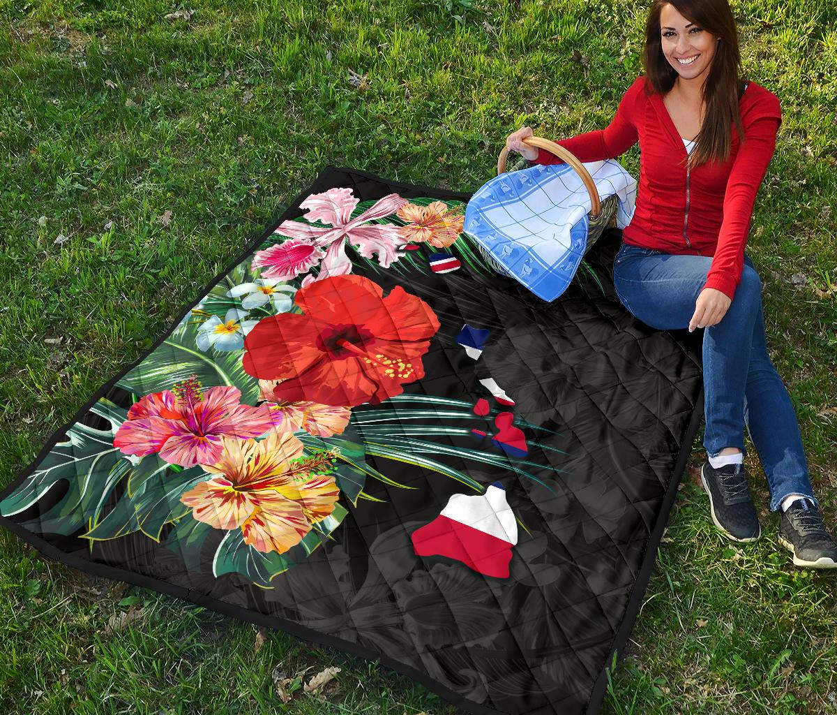 Hawaii Premium Quilt - Hawaii Map Hibiscus Quilt - Polynesian Pride