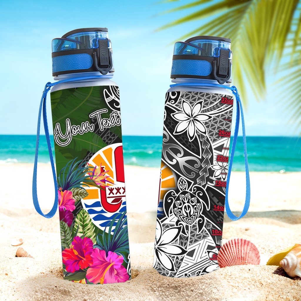 Tahiti Custom Personalised Hydro Tracking Bottle - Turtle Plumeria Banana Leaf - Polynesian Pride