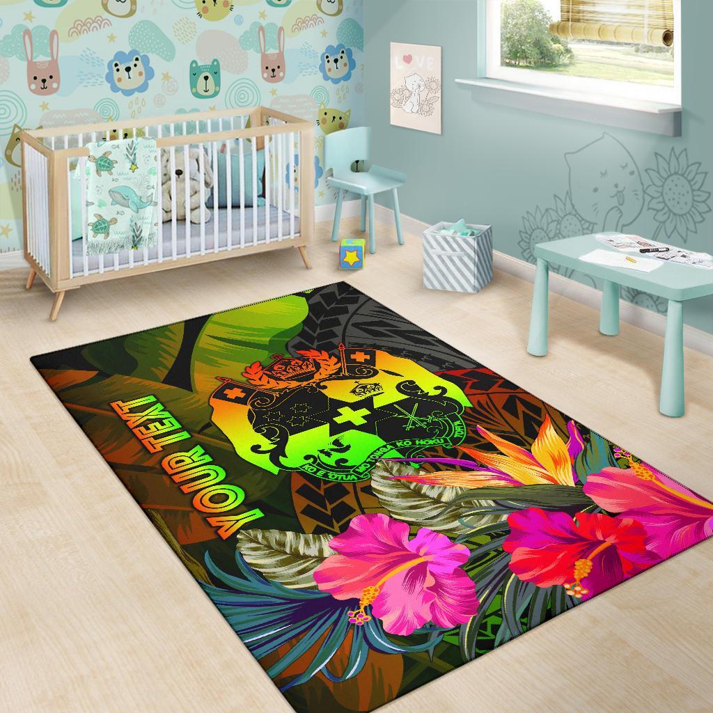 Tonga Polynesian Personalised Area Rug - Hibiscus and Banana Leaves - Polynesian Pride