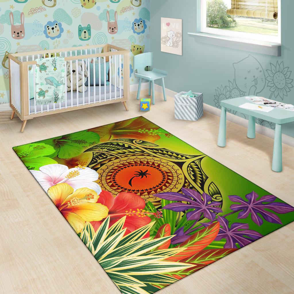 Chuuk Polynesian Area Rug - Manta Ray Tropical Flowers (Reggae) - Polynesian Pride
