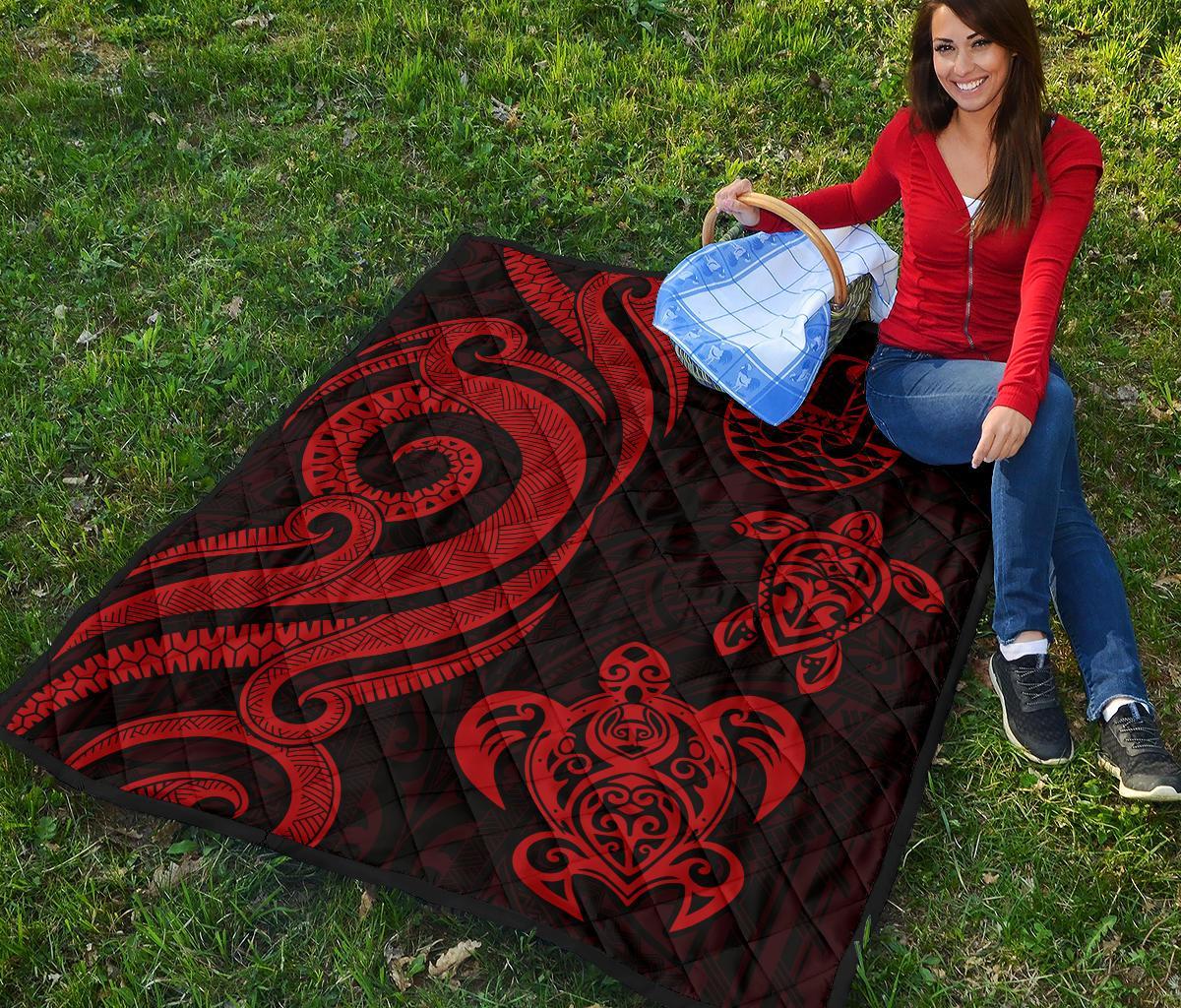 Tahiti Polynesian Premium Quilt - Red Tentacle Turtle - Polynesian Pride
