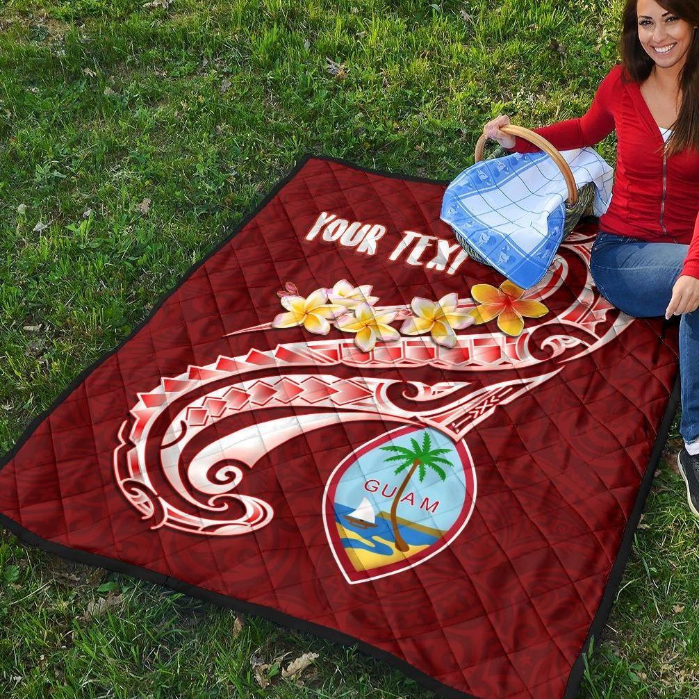 Guam Personalised Premium Quilt - Guam Seal Polynesian Patterns Plumeria (Red) - Polynesian Pride