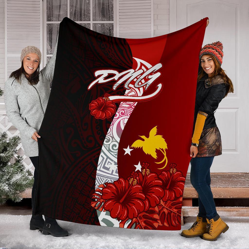 Papua New Guinea Polynesian Premium Blanket - Coat Of Arm With Hibiscus - Polynesian Pride
