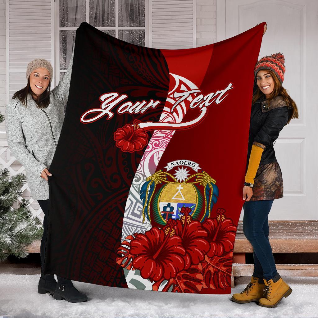 Nauru Polynesian Custom Personalised Premium Blanket - Coat Of Arm With Hibiscus - Polynesian Pride