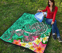 Polynesian Premium Quilt - Turtle Plumeria Turquoise Color - Polynesian Pride