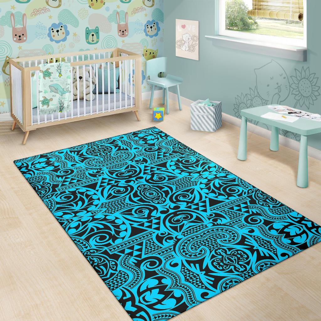 Polynesian Blue And Black Area Rug - Polynesian Pride