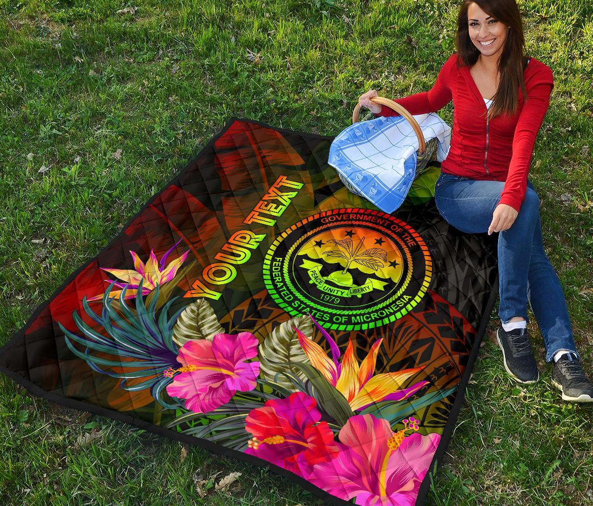 Federated States of Micronesia Polynesian Personalised Quilt - Hibiscus and Banana Leaves - Polynesian Pride