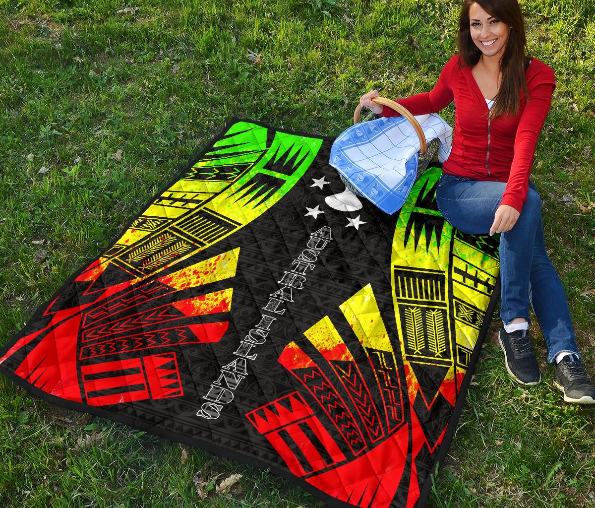 Austral Islands Premium Quilt - Austral Islands Flag Polynesian Reggae Tattoo (Black) - Polynesian Pride