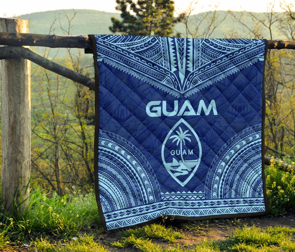 Guam Premium Quilt - Guam Coat Of Arms Polynesian Chief Blue Version - Polynesian Pride