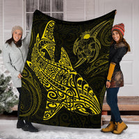 Shark Polynesian Blanket - Polynesian Tattoo Yellow - Polynesian Pride