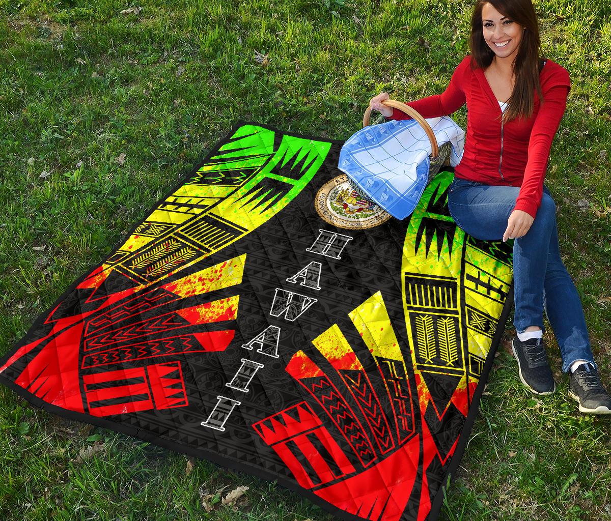 Hawaii Premium Quilt - Hawaii Seal Polynesian Reggae Tattoo - Polynesian Pride