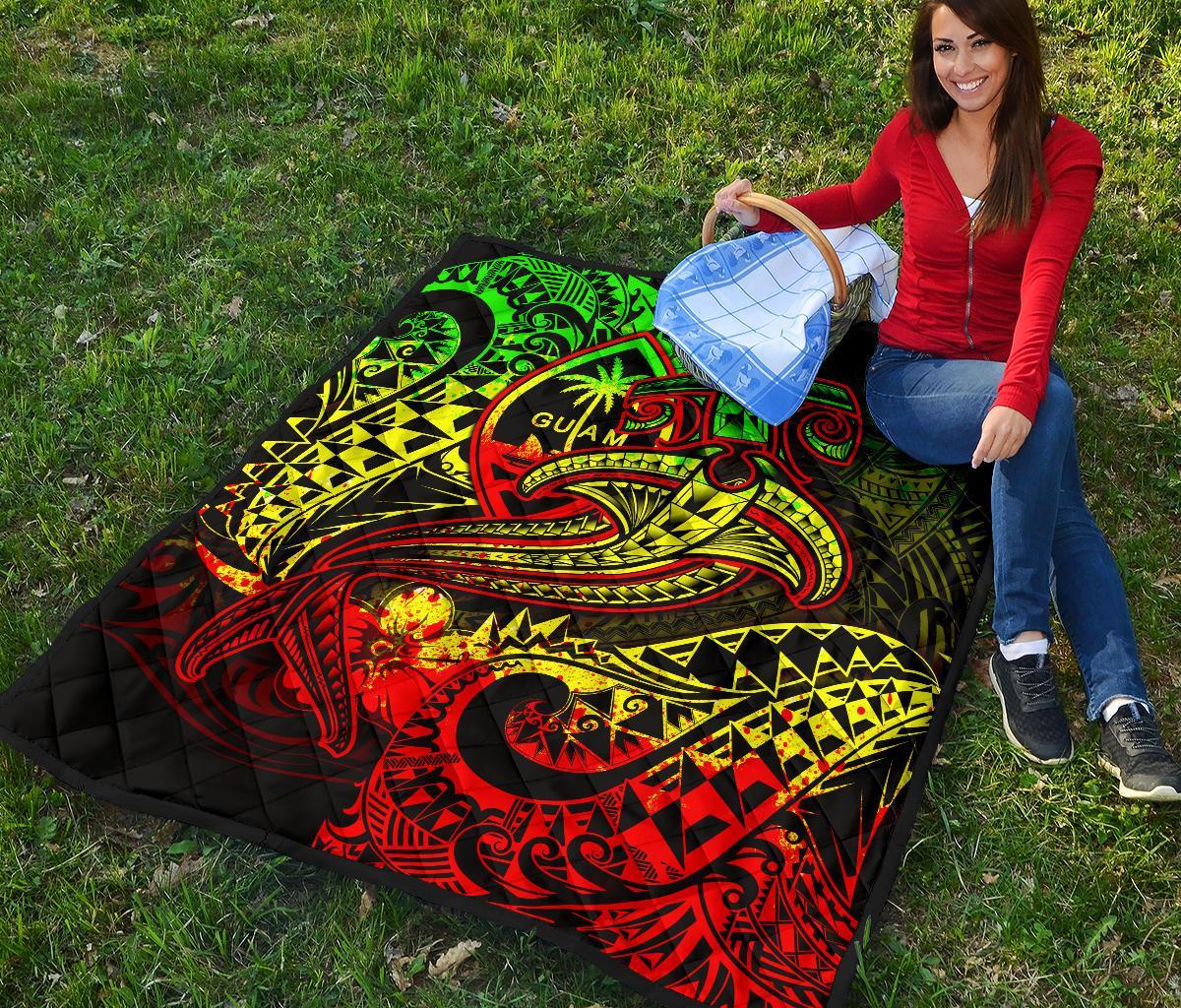 Guam Polynesian Premium Quilt - Reggae Shark Polynesian Tattoo - Polynesian Pride