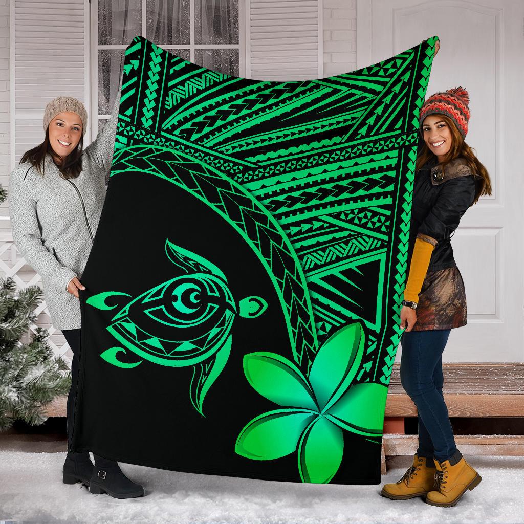 Hawaii Premium Blanket - Hawaii Turtle Plumeria Green - Polynesian Pride