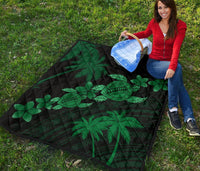 Hawaii Turtle Plumeria Coconut Tree Polynesian Premium Quilt - Green - Polynesian Pride