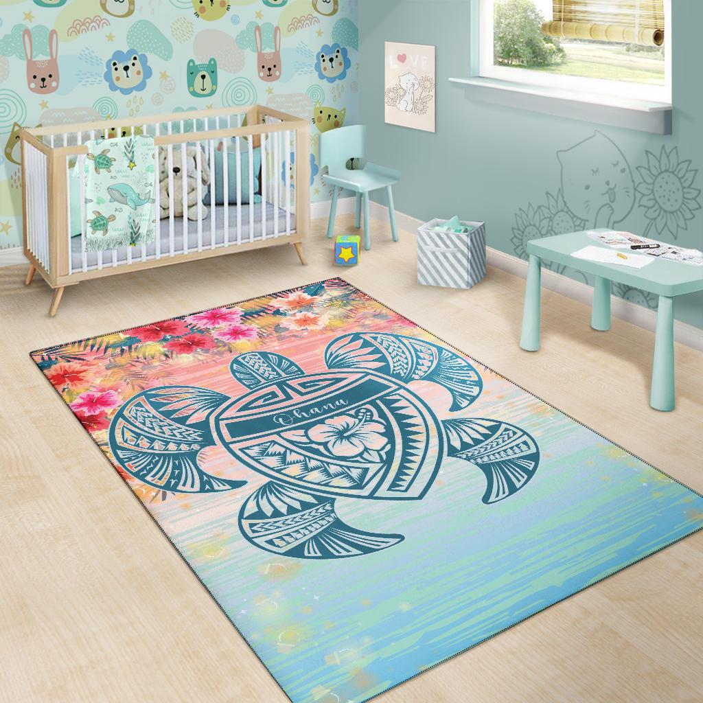 Hawaii Turtle Ohana Stary Night Hibiscus Rug - Polynesian Pride