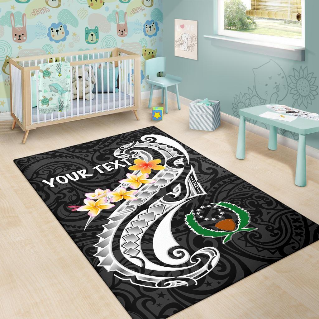 Pohnpei Custom Personalised Area Rug - Pohnpei Seal Polynesian Patterns Plumeria (Black) - Polynesian Pride