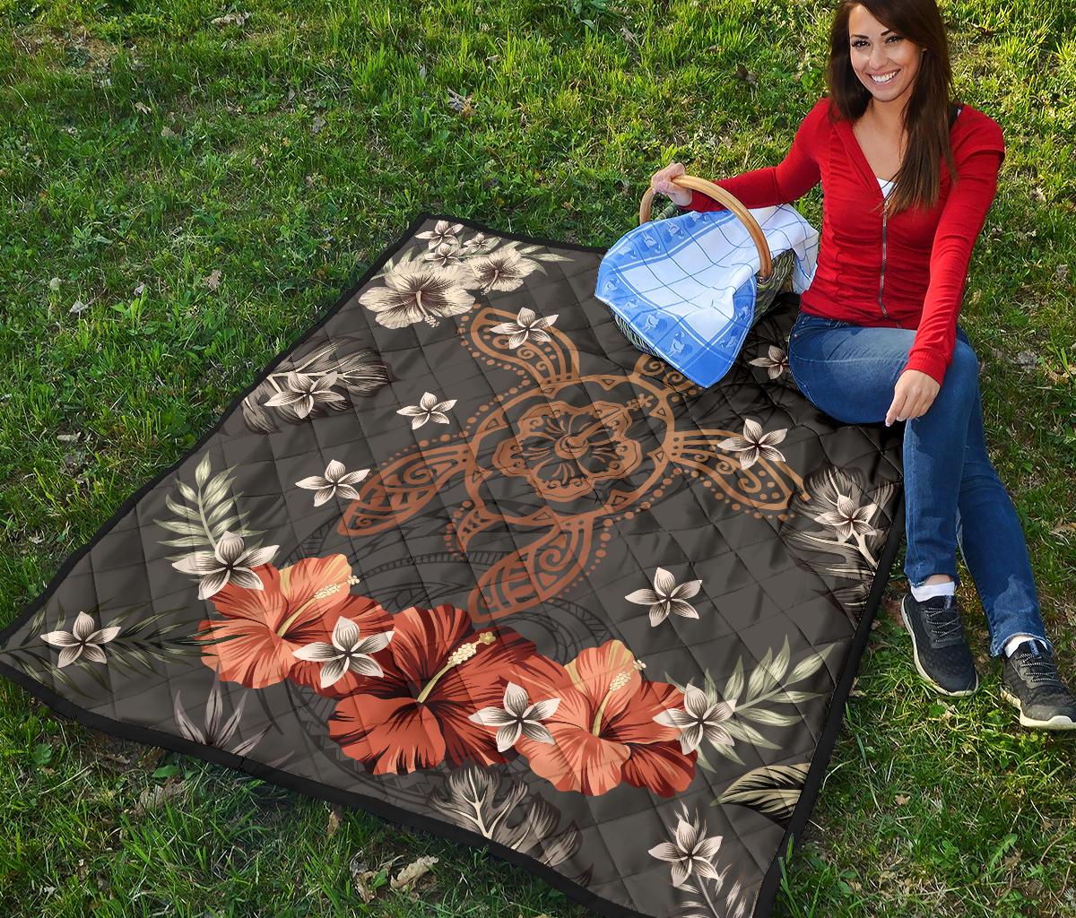 Hawaii Turtle Polynesian Hibiscus Kanaka Style Tropical - Premium Quilt AH - Polynesian Pride