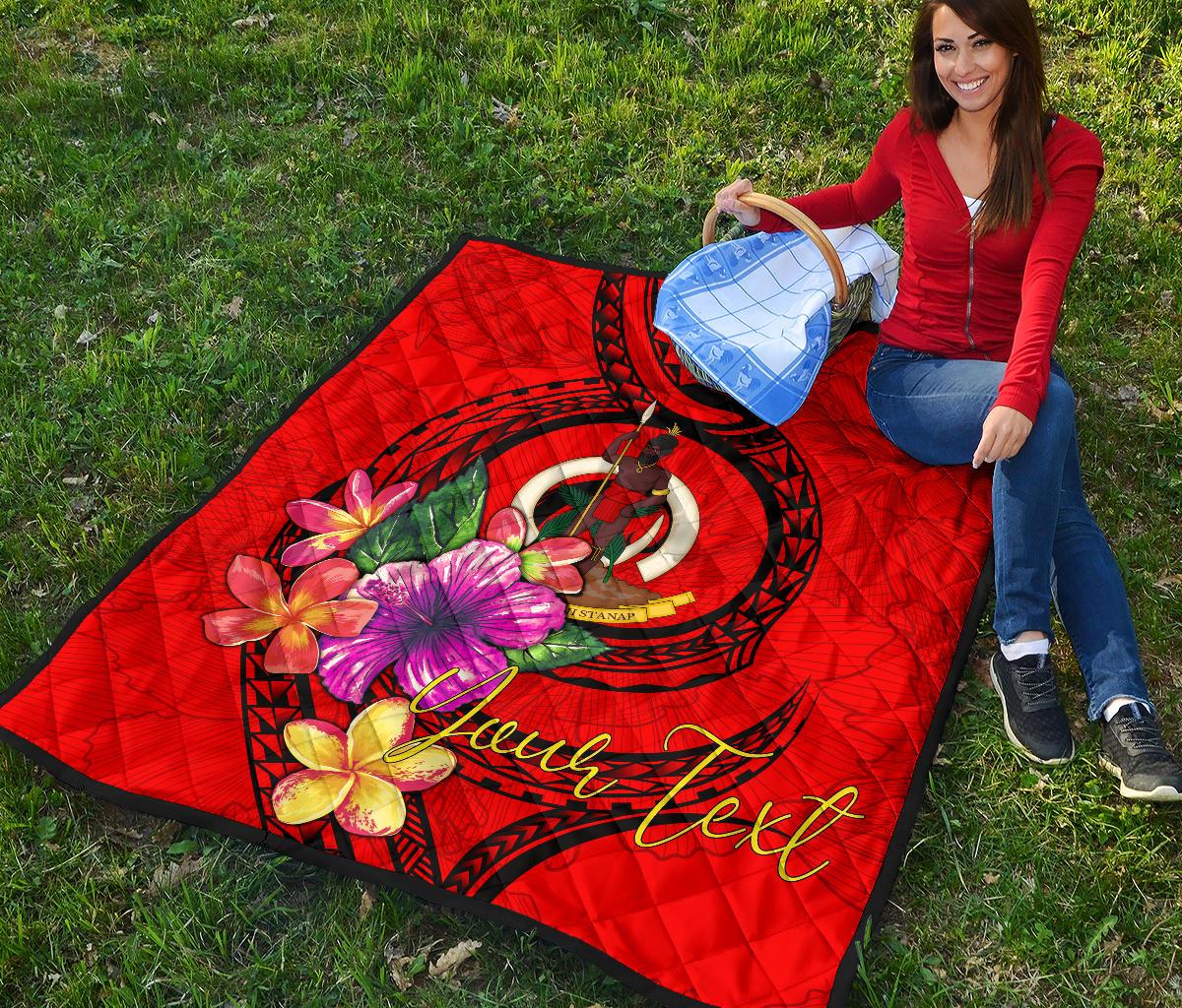 Vanuatu Polynesian Custom Personalised Premium Quilt - Floral With Seal Red - Polynesian Pride