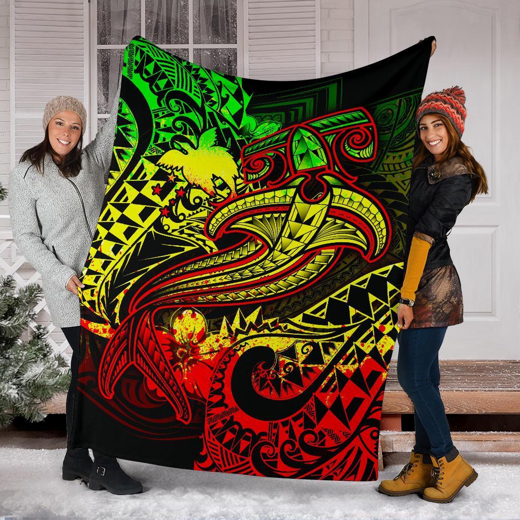 Papua New Guinea Premium Blanket - Reggae Shark Polynesian Tattoo - Polynesian Pride
