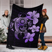 Hibiscus Plumeria Mix Polynesian Violet Turtle Premium Blanket - Polynesian Pride