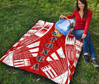 Tonga Premium Quilt - Tonga Coat Of Arms Polynesian White Tattoo (Red) - Polynesian Pride