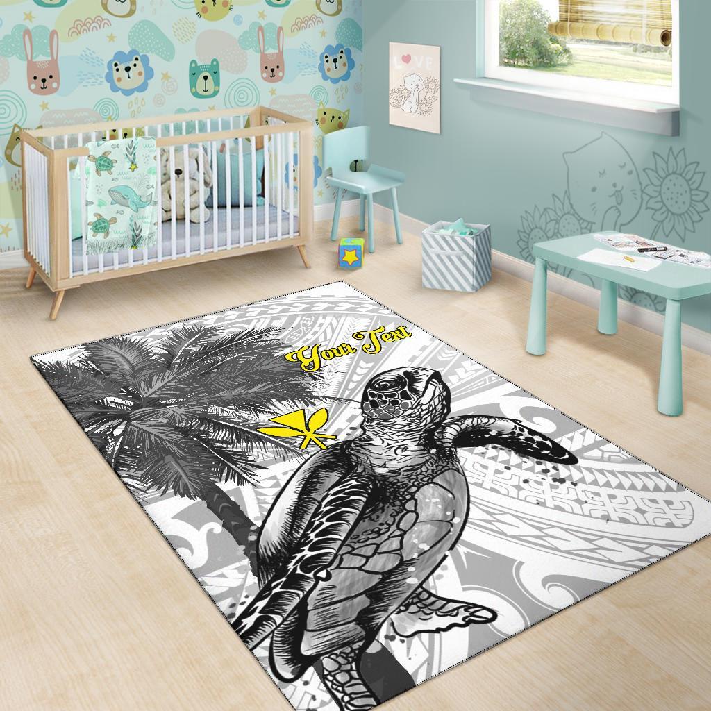 Hawaii Custom Personalised Area Rug - Turtle Palm Tree White - Polynesian Pride