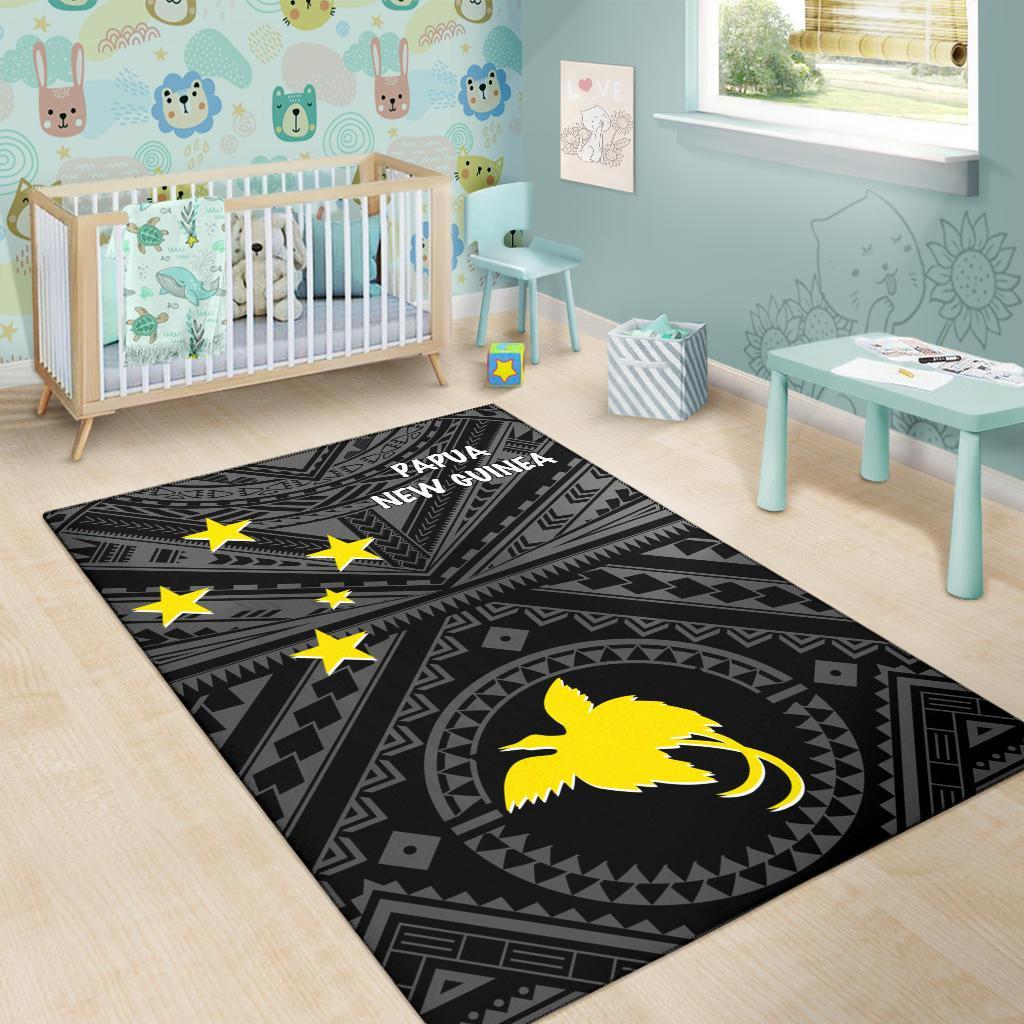 Papua New Guinea Area Rug - Flag With Polynesian Patterns (Black) - Polynesian Pride