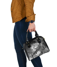 Custom Personalised Samoa Shoulder Handbag- Humpback Whale with Tropical Flowers (White) - Polynesian Pride