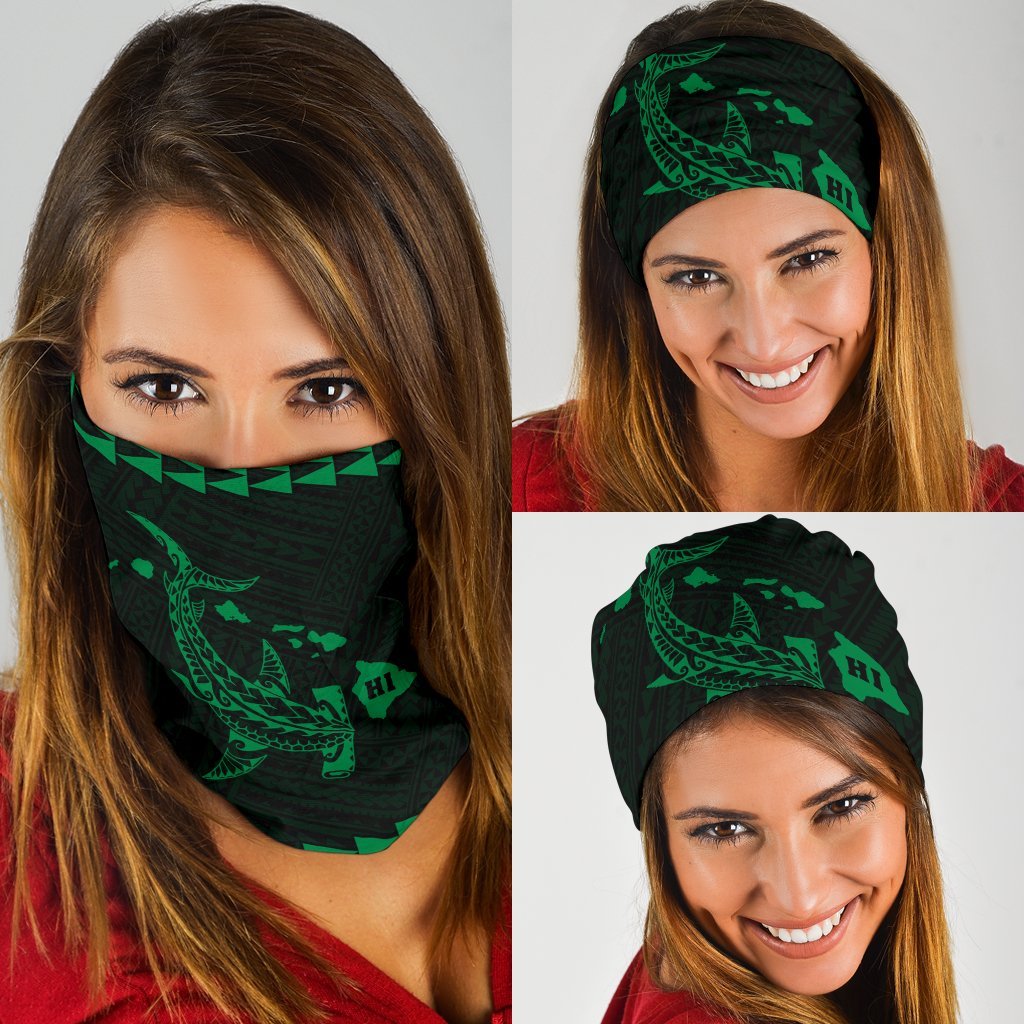 Hawaii Kakau Polynesian Hammerhead Shark Bandana 3 - Pack - Green Green One Size - Polynesian Pride