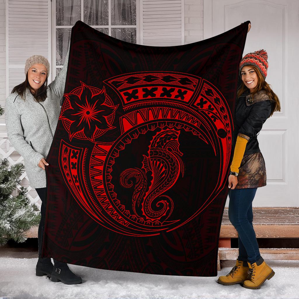 Seahorse Polynesian Blanket - Polynesian Tattoo Red - Polynesian Pride