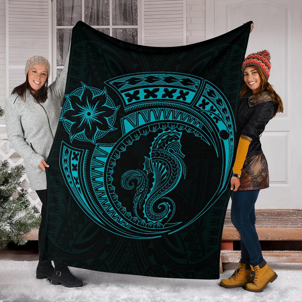Seahorse Polynesian Blanket - Polynesian Tattoo Blue - Polynesian Pride