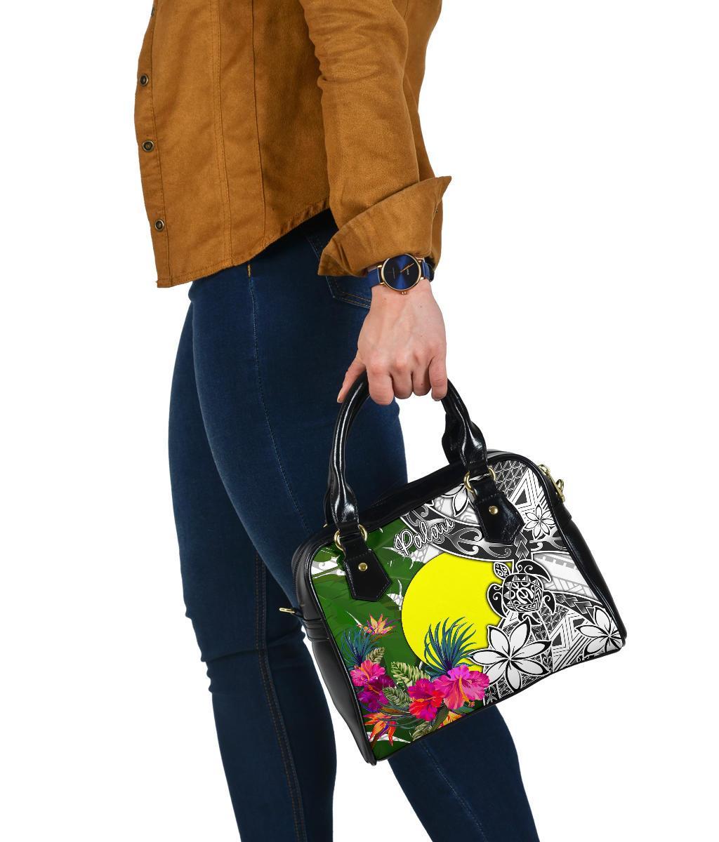 Palau Shoulder Handbag White - Turtle Plumeria Banana Leaf - Polynesian Pride