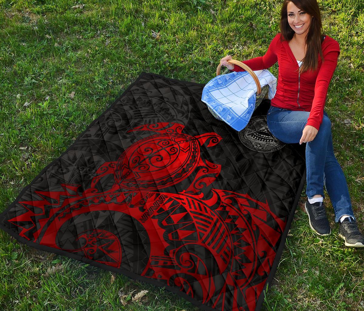 American Samoa Polynesian Premium Quilt - Polynesian Turtle (Full Red) - Polynesian Pride