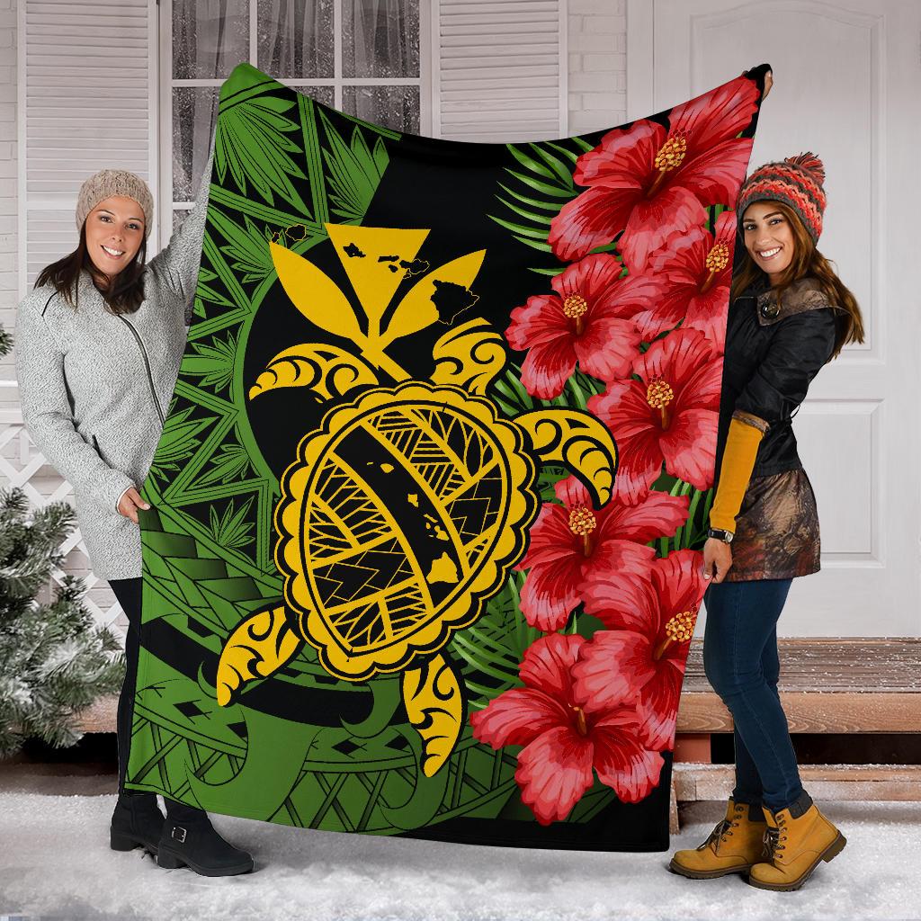 Hawaii Turtle Hibiscus Polynesian Premium Blanket - Aphos Style - Polynesian Pride
