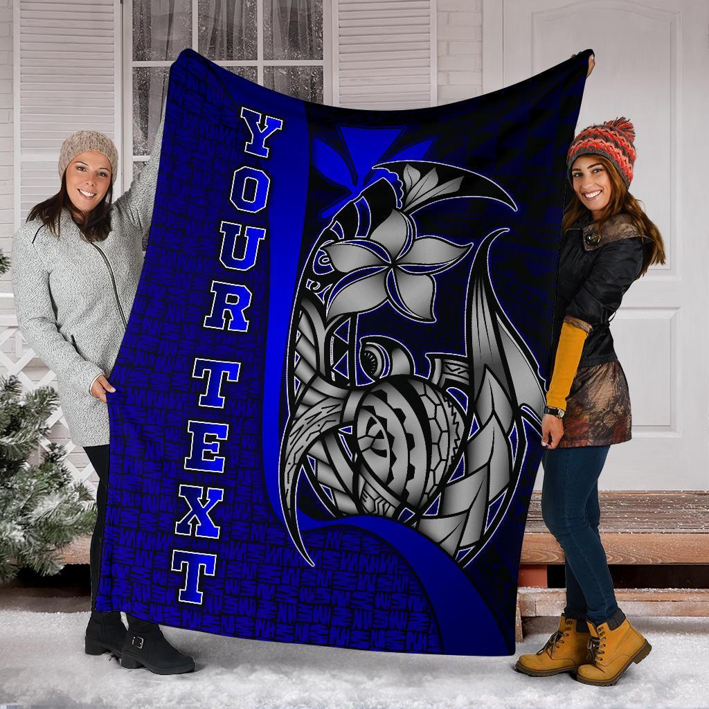 Polynesian Hawaii Custom Personalised Premium Blanket Blue - Turtle with Hook - Polynesian Pride