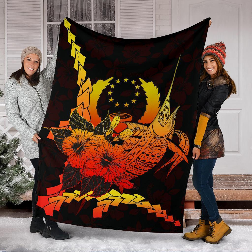 Pohnpei Micronesia Premium Blanket - Swordfish With Hibiscus - Polynesian Pride