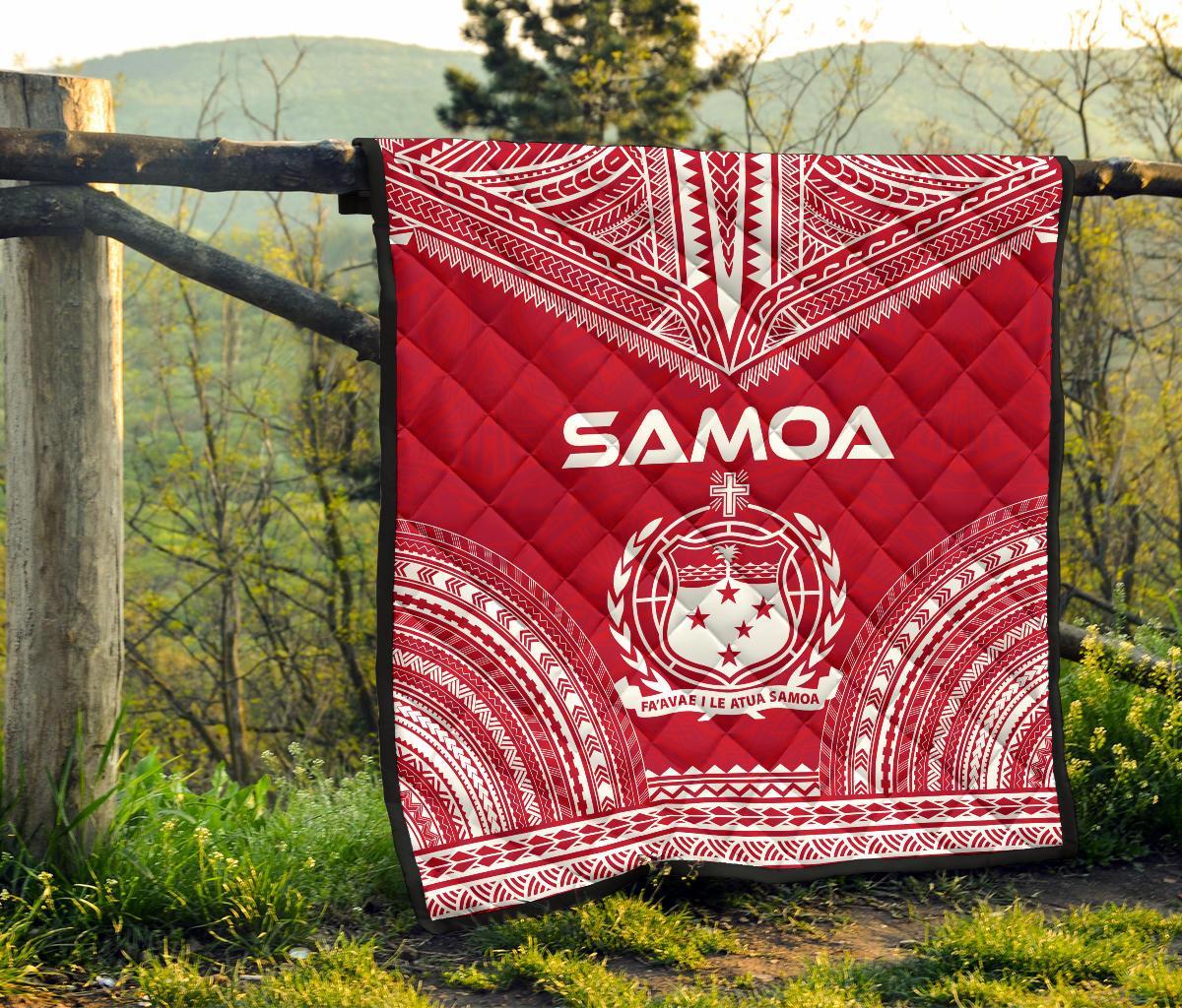Samoa Premium Quilt - Samoa Coat Of Arms Polynesian Chief Red Version - Polynesian Pride