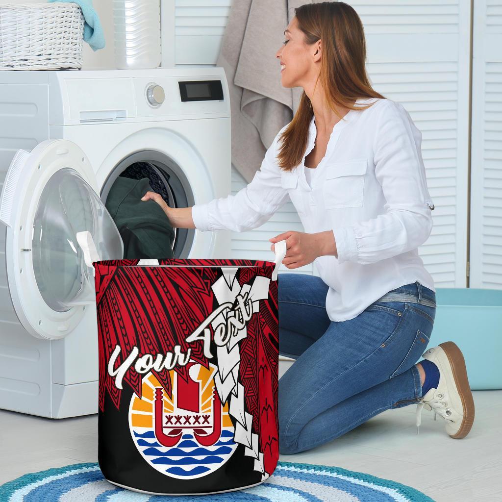 Tahiti Polynesian Custom Personalised Laundry Basket - Tribal Wave Tattoo Blue Flag Style - Polynesian Pride
