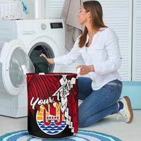Tahiti Polynesian Custom Personalised Laundry Basket - Tribal Wave Tattoo Blue Flag Style - Polynesian Pride