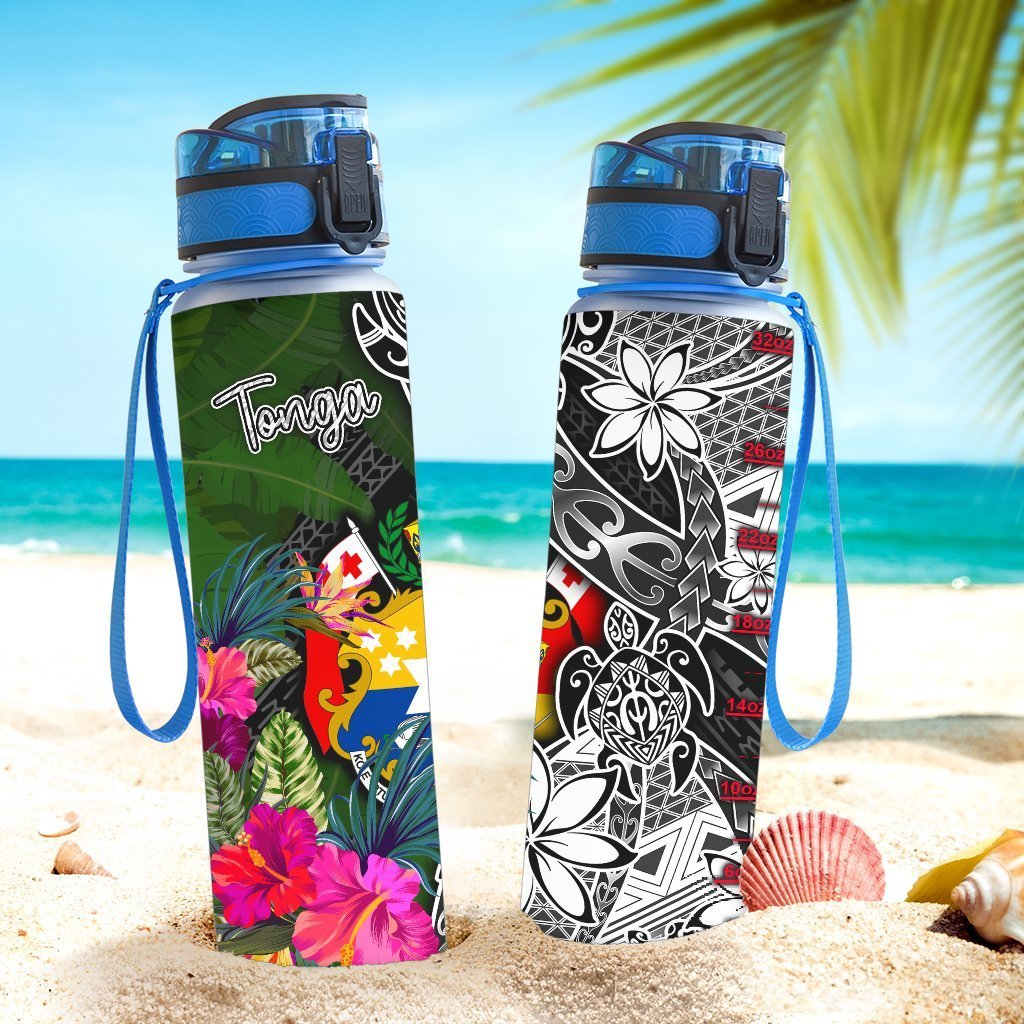 Tonga Hydro Tracking Bottle - Turtle Plumeria Banana Leaf - Polynesian Pride